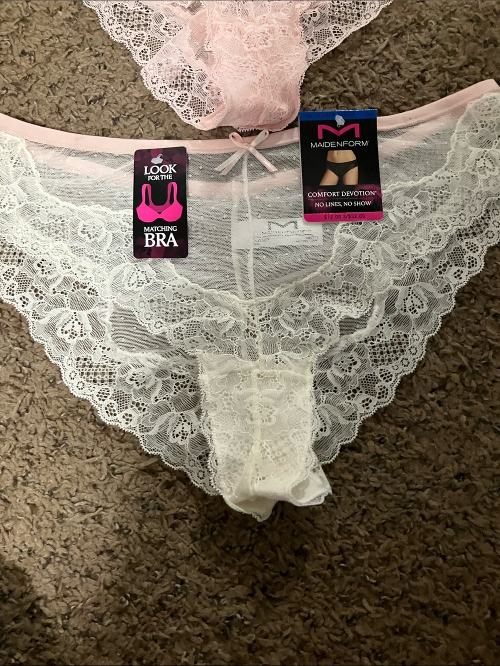 Maidenform Lace Bikini Panties in Light Pink and White (2-Pack) - Picture 2 of 5